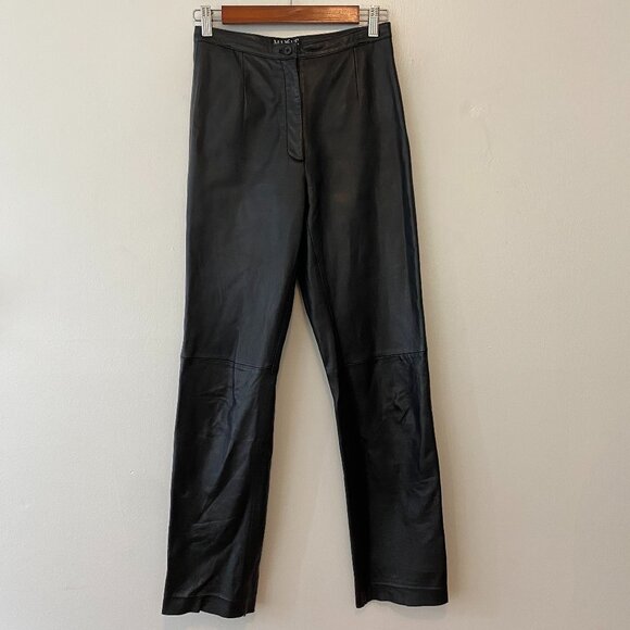 Vintage Mixit Black Leather Straight Leg Pants Womens 4P Petite - Picture 1 of 7